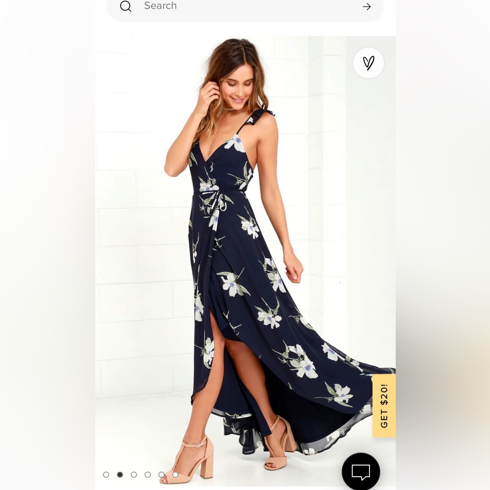 Lulus Navy Blue Floral High-low Wrap Dress
